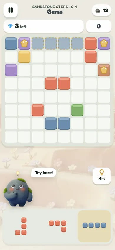 Collecting gems with a hint shown